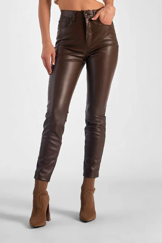 Bold Fashion Faux Leather Straight Leg Pant In Brown