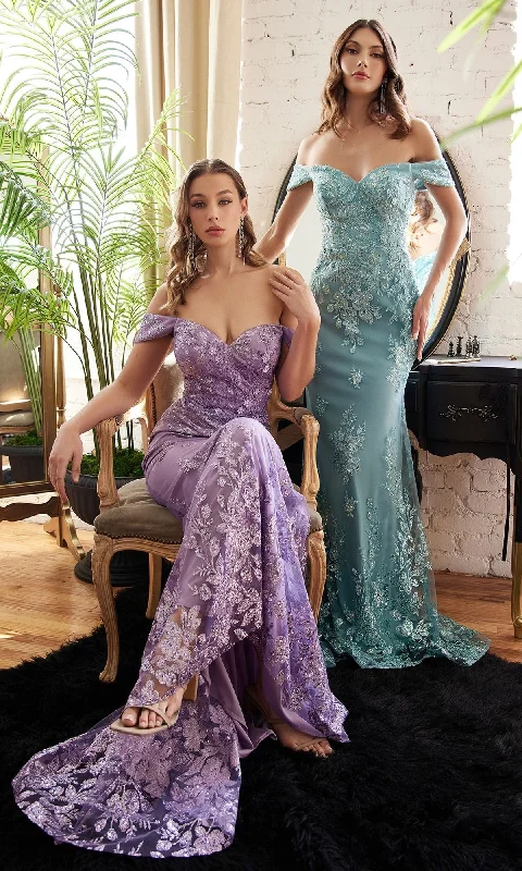 Quick Grab Deals Off-the-Shoulder Long Floral-Lace Prom Dress OC014