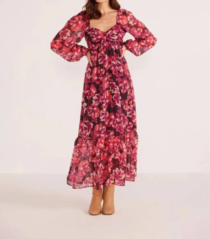 Fashion Sale Savannah Babydoll Midi Dress In Painterly Blooms