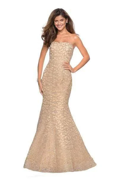 Discount Extravaganza La Femme - 27267 Strapless Sweetheart Neck Metallic Lace Trumpet Gown