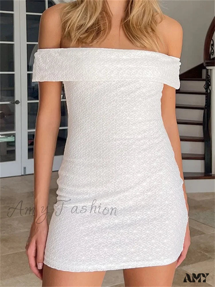 Chic Wardrobe Amy Fashion - Elegant Summer Party Sleeve Off Shoulder Mini Dress