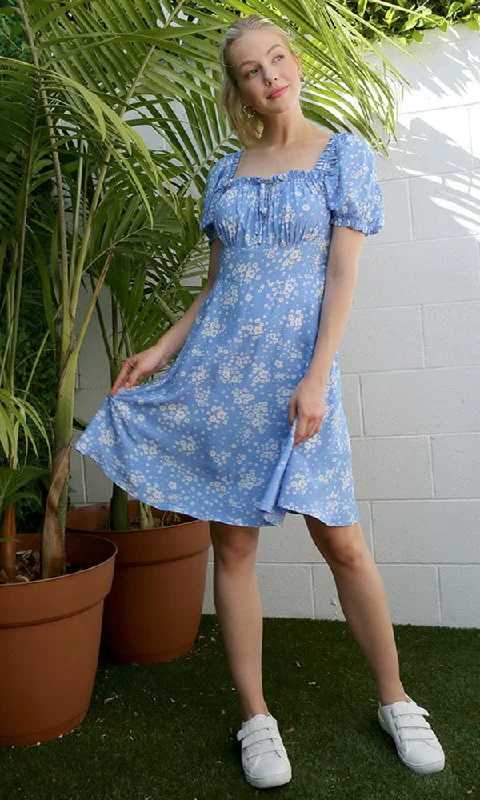 Hurry Before It's Gone Blue Floral Short-Sleeve Casual Dress FGDR22L06