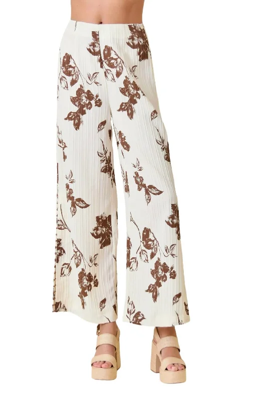 Limited Time Deal Bead Side Slit Wide Leg Pants In Ivory/brown