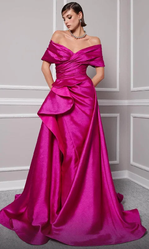 Stylish Savings MNM Couture 2747A - Off Shoulder Overskirt Evening Gown