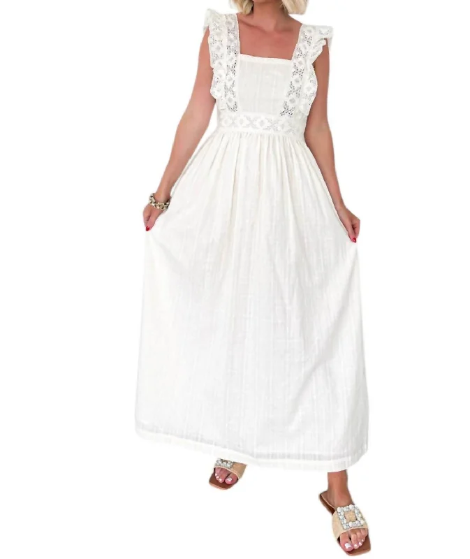 Elegant Women’s Clothing Golden Days Crochet Midi Dress In Ivory