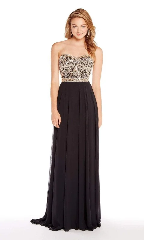 Find Your Unique Flair Alyce Paris - Metallic Beaded Bodice Strapless Chiffon Gown 60191 - 1 pc Black In Size 4 Available