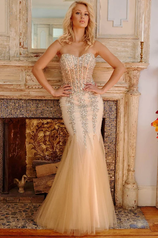 Boho Chic Fashion Jovani 5908 Strapless Sweetheart Corset Bodice Junior Prom Mermaid Gown