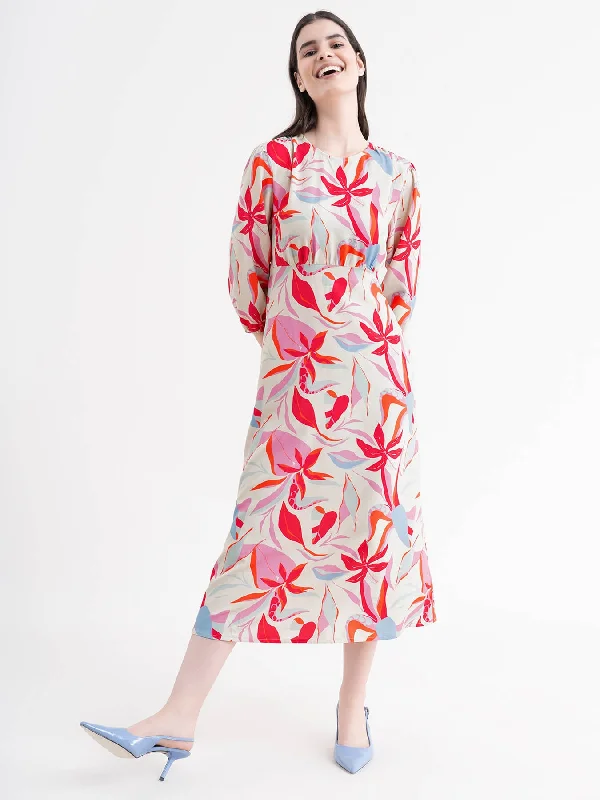 Elegant Style Floral a-line Dress - Multicolour