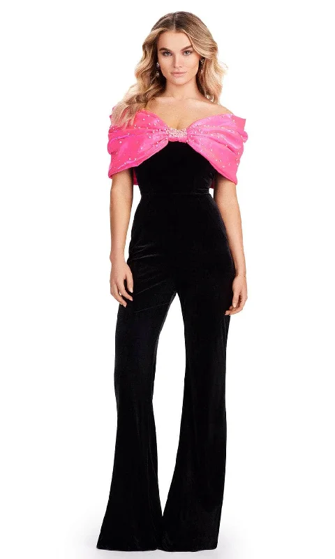 Budget Saver Ashley Lauren 11535 - Oversized Bow Off Shoulder Jumpsuit