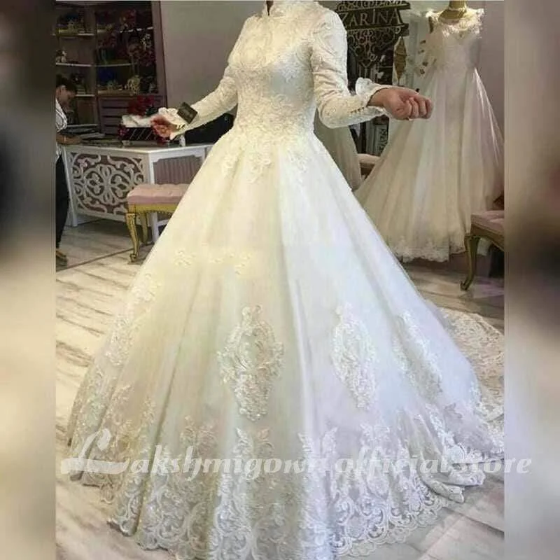 Everyday Wear Roycebridal Long sleeve wedding dresses Appliques Lace Muslim