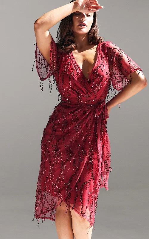 Clothing Sale Fireworks Sequin Midi Dress - Wine