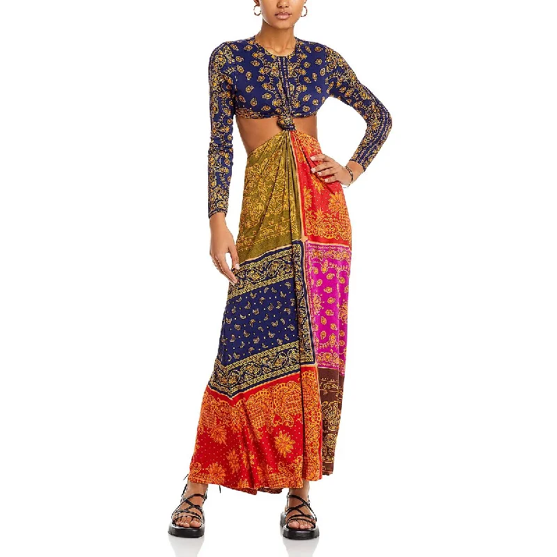 Chic Outfits Womens Patchwork Paisley Maxi Dress