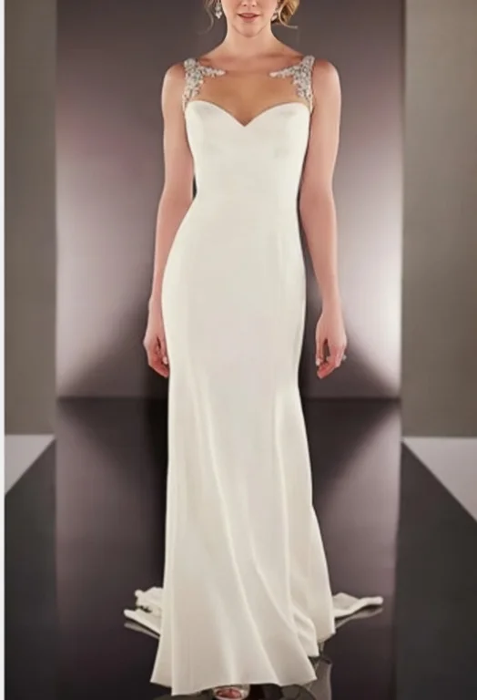 Online Boutiques Best Sheath Illusion Neck Sleeveless Lace Appliques Wedding Dress N519