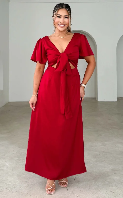 Trend Alert Roza Short Sleeve Maxi Dress - Red