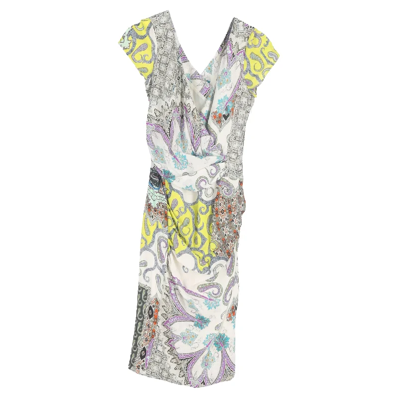 Clothing Online Etro Printed V-Neck Midi Dress in Multicolor Viscose