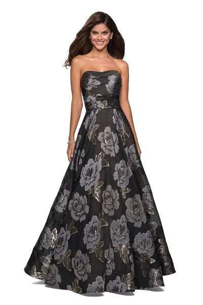 Holiday Discount La Femme - 27207 Floral Metallic Strapless A-Line Gown