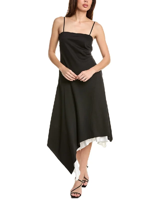 Comfortable Clothes Helmut Lang Angled Hem Wool Midi Dress