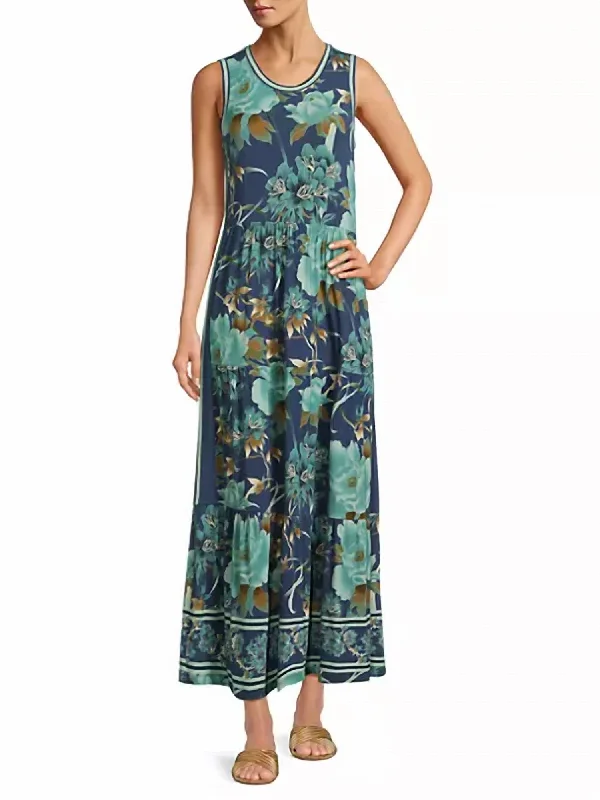 Exclusive Sale Janie Favorite Sleeveless Tiered Maxi Dress In Peonee Blue