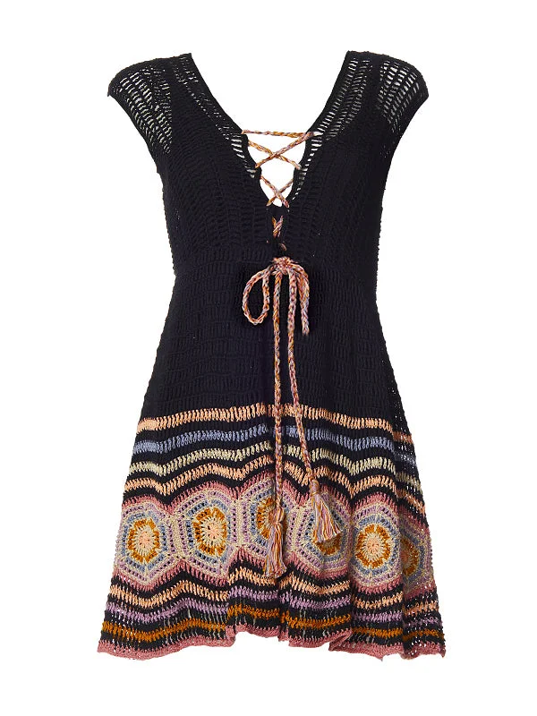 Fashion Sale Crochet Janice Mini Dress, Black