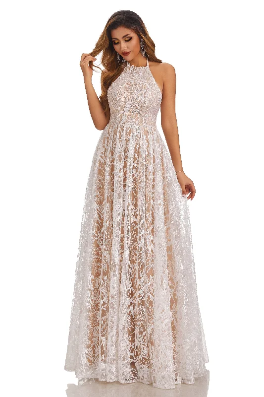 Fashion Essentials Halter Sleeveless Lace Beach Wedding Dresses