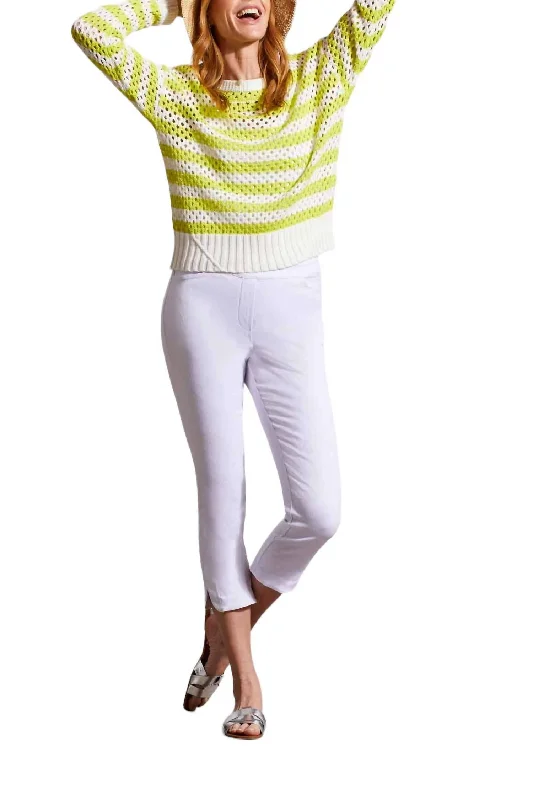 Elegant Fashion Pull On Capri With Rounded Slits Pants In White