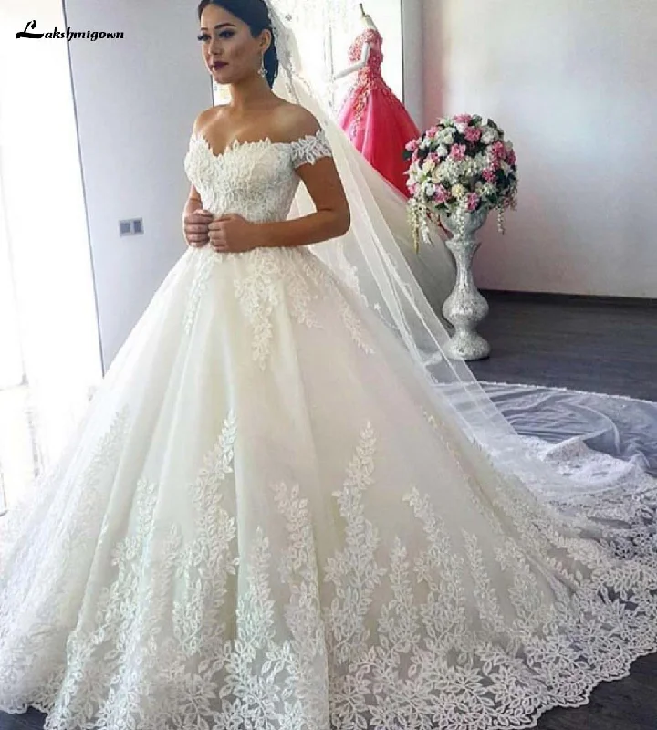 Casual Wear Roycebridal Luxury Lace Boat Neck Ball Gown Wedding Dresses Sweetheart