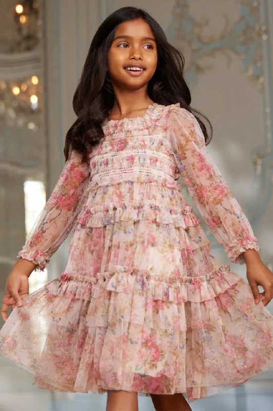 Affordable Online Boutique Floral Wreath Smocked Kids Dress