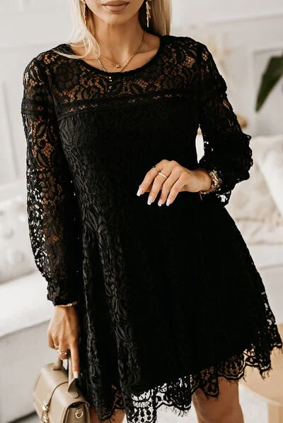 Outfits Ideas Lace Detail Round Neck Mini Dress