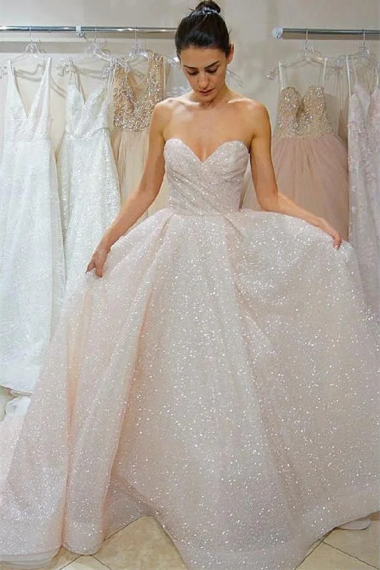 Exclusive Sale Ivory Sequined Sweetheart Prom Dresses Sparkly Floor Length Wedding Dresses N1159