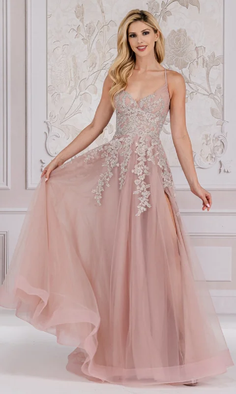 Latest Trends Floral-Embroidered Long A-Line Prom Dress TM1006