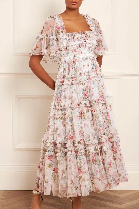 Online Boutique Clothing Floral Fantasy Peaches Smocked Ankle Gown