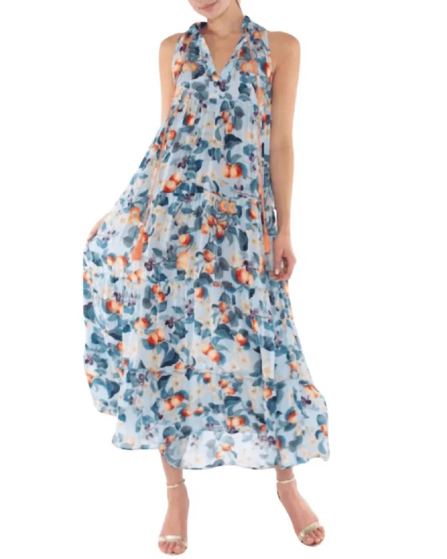 Trend Forward Threads For Her Calissa Midi Dress In Baby Blue, Summer Peaches