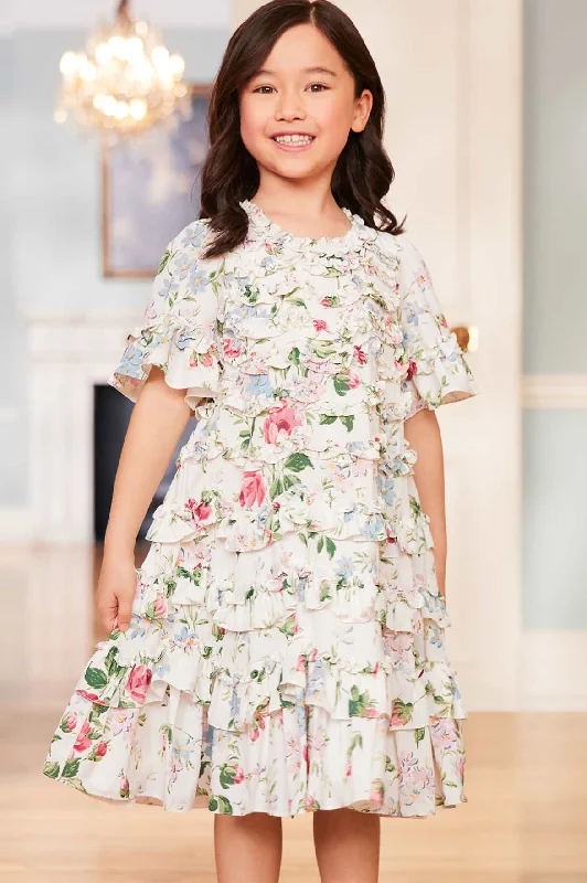 Women Online Clothing Boutiques Floral Fantasy Crepe Short Sleeve Kids Dress