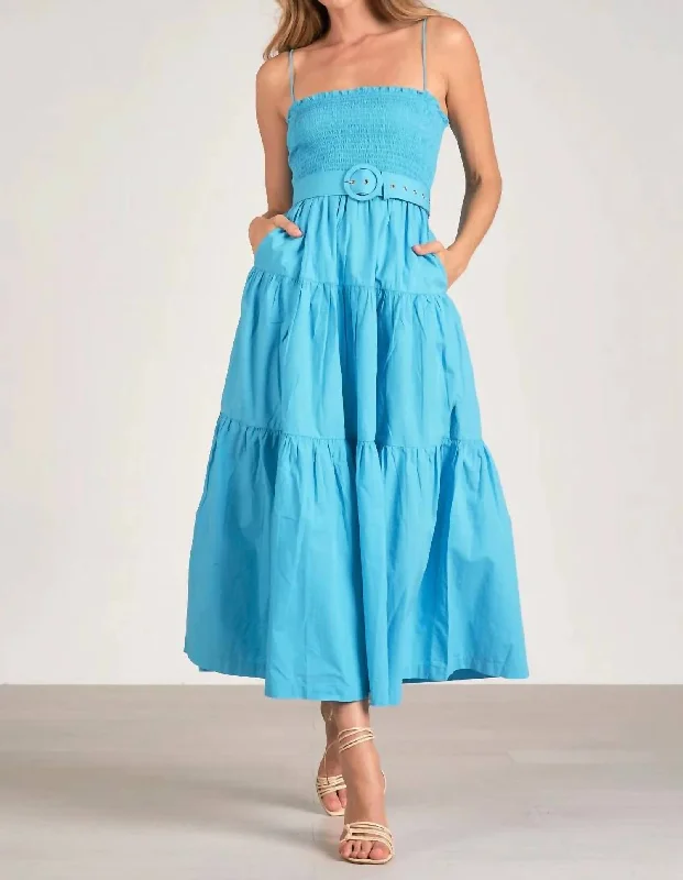 Elegant Attire For The Modern Lady Smock Waist Midi Dress In Azure