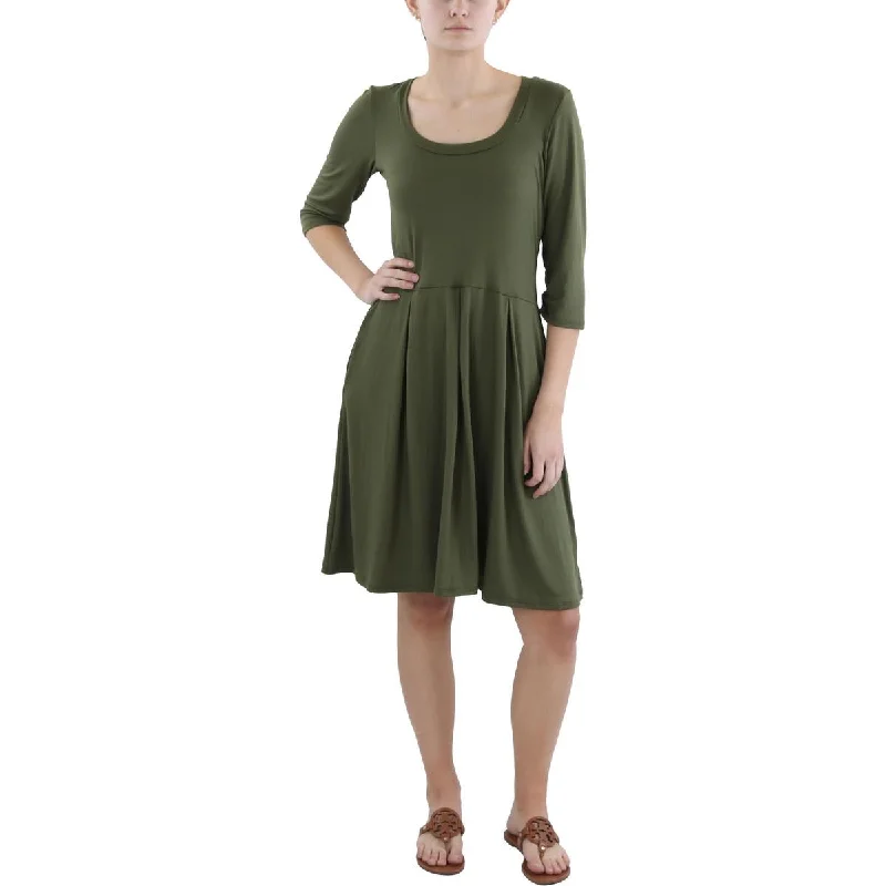 Everyday Wear Womens Scoop Neck Elbow Sleeve Midi Dress