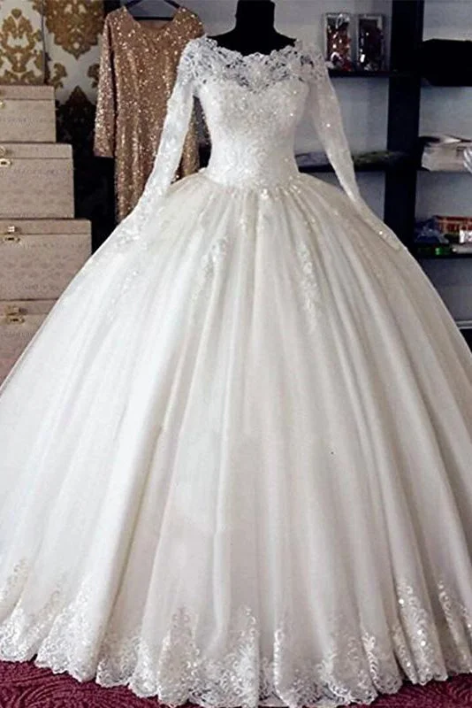 Premium Quality Garments Elegant Long Sleeves Lace Princess Ball Gown Wedding Dresses