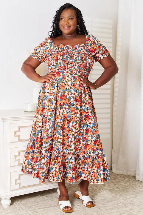 Unbeatable Prices Double Take Plus Size Floral Smocked Square Neck Dress