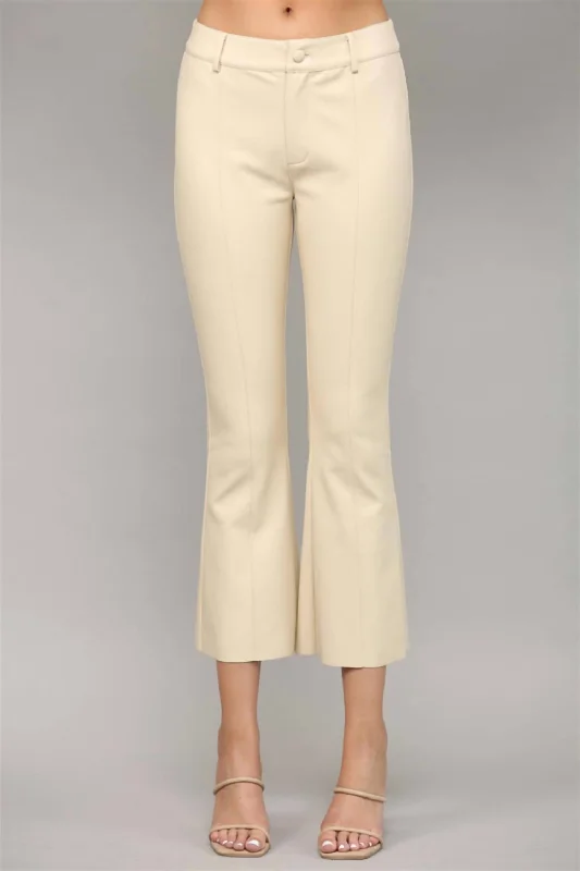 Relaxed Style Women's Faux Leather Flare Pant In Ecru