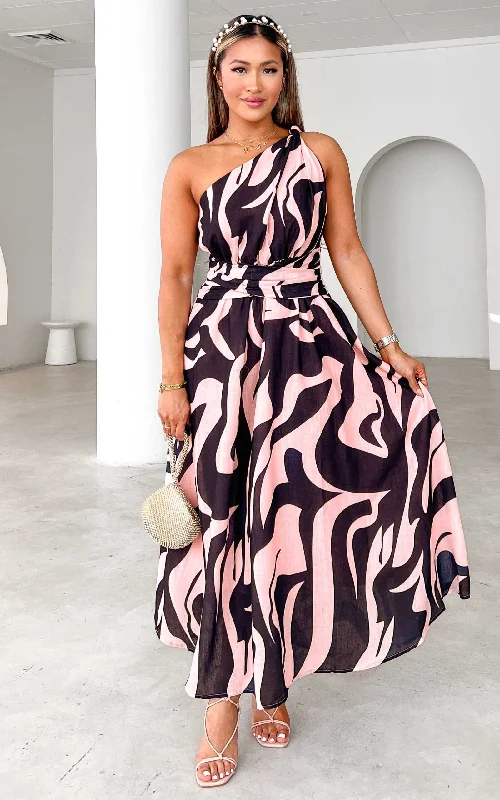 Minimalist Women’s Fashion Clothing Addison Maxi Dress - Black Pink Print