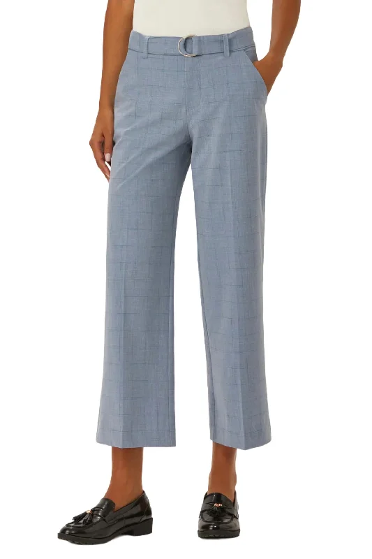 Casual Wear Franklin Wide Leg Cropped Pant In Blue Broken Plaid