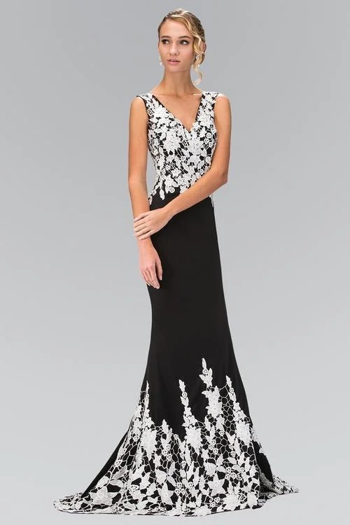 Style Redefined Elizabeth K - GL1408 Contrast Lace Ornate Sheath Gown