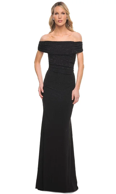 Holiday Special Offers La Femme 30117 - Off Shoulder Beaded Long Mother of the Bride Gown