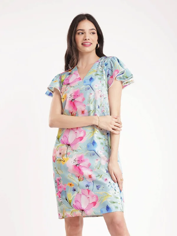 Chic Outfits Floral Shift Dress - Multicolour