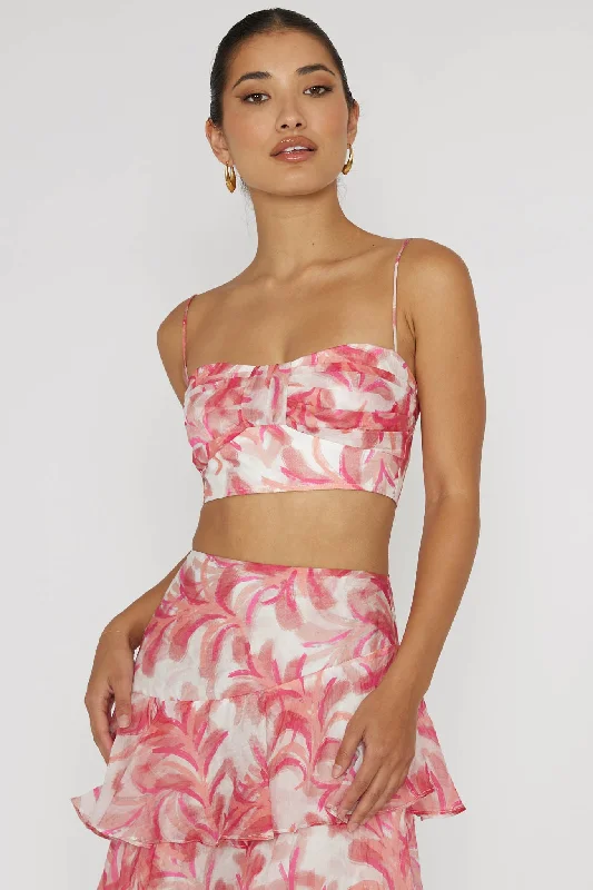 Women’s Activewear for Exercise and Sports Veda Pleat Crop Top Floral Pink