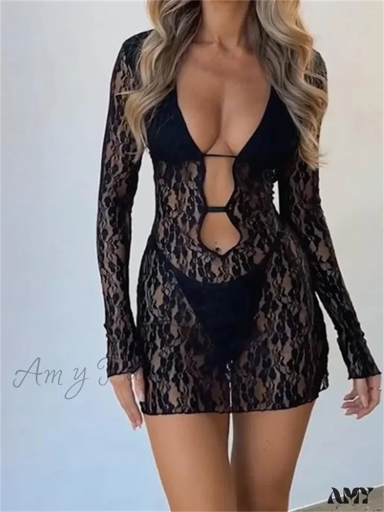 Elegant Styles Amy Fashion - Sexy Summer Party Long Sleeve V neck Mini Dress