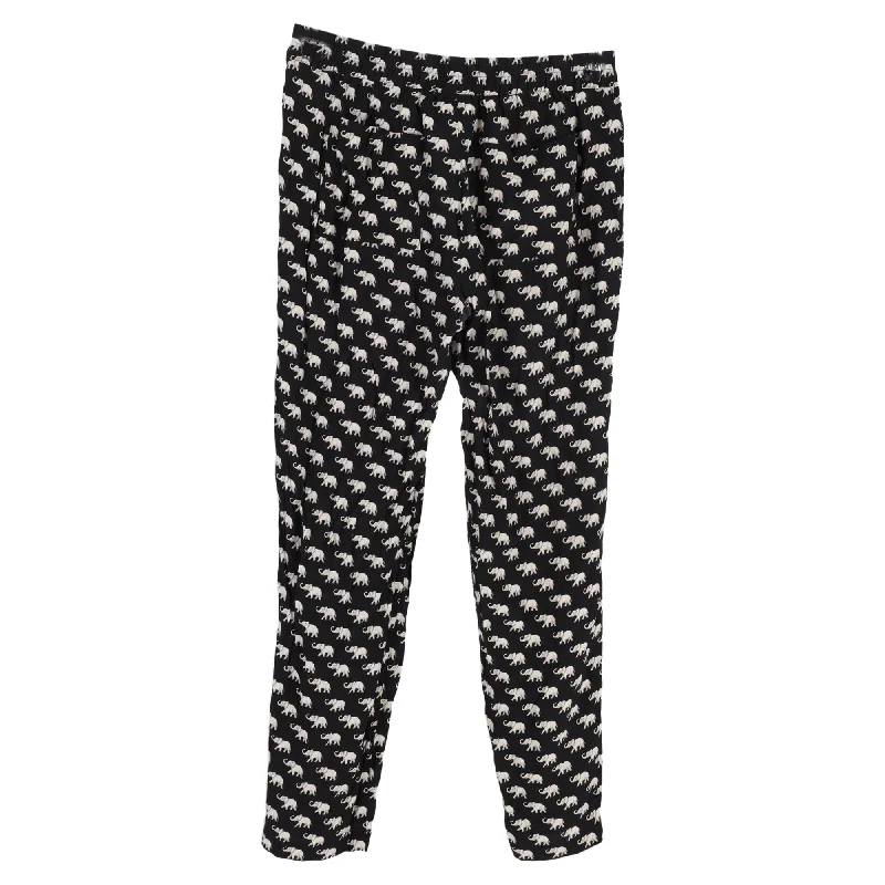 Trendy Boutique Online Weekend Max Mara Elephant Print Straight Leg Pants in Black Silk