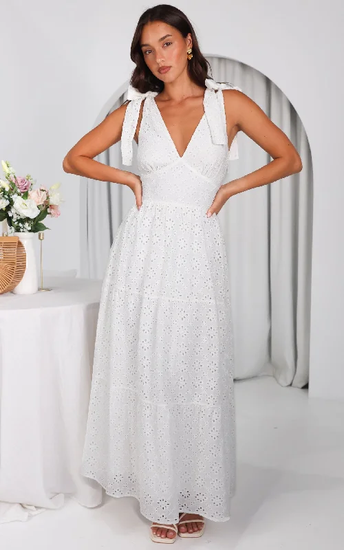 Premium Style Aretha Maxi Dress - White Eyelet