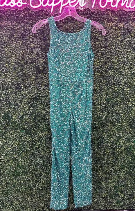 Latest Trends Ashley Lauren Kids 8025 Mint Kids Fully Beaded Jumpsuit Sequin Straight Pants Size 4, 12