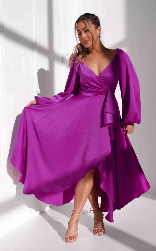 Holiday Discount Rossetti Long Sleeve Wrap Maxi Dress - Purple Pink