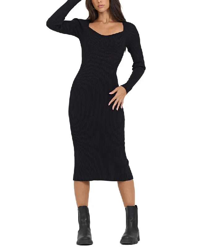 Fashion Forward Vintage Havana Fitted Rib Knit Midi Dress